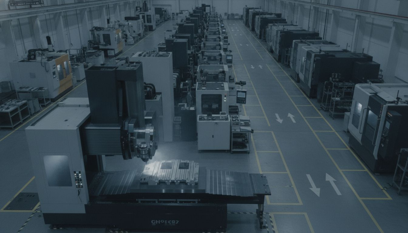 CNC machining center and advanced manufacturing equipment in a precision production facility